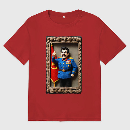 Женская футболка оверсайз Вязанный Сталин грозит пальцем - детское творчеств / Красный – фото 1