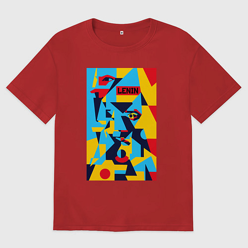 Женская футболка оверсайз Владимир Ленин - кубизм / Красный – фото 1