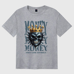 Футболка оверсайз женская Череп с короной на фоне денег, цвет: меланж