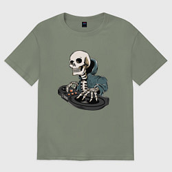 Футболка оверсайз женская Скелет - диджей, цвет: авокадо