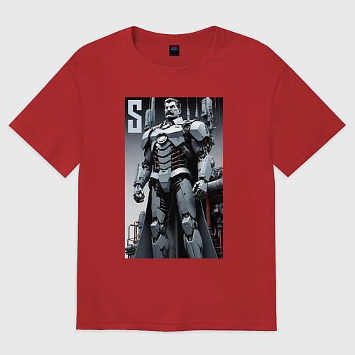 Женская футболка оверсайз Иосиф человек из стали - нейросеть / Красный – фото 1