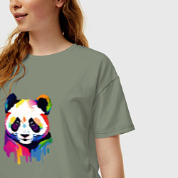 Футболка оверсайз женская Яркий портрет панды, цвет: авокадо — фото 2