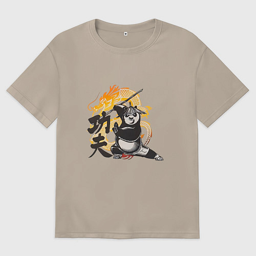 Женская футболка оверсайз Кунгфу панда По воин дракона / Миндальный – фото 1