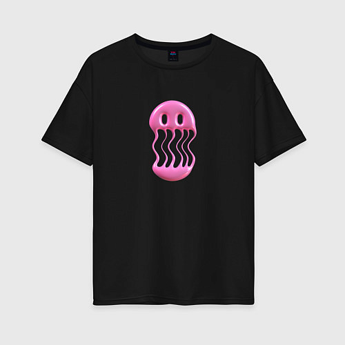 Женская футболка оверсайз Тающий розовый смайл / Черный – фото 1