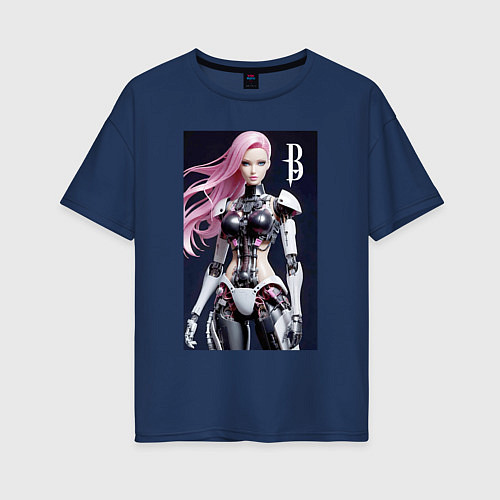 Женская футболка оверсайз Cyber Barbie - ai art future / Тёмно-синий – фото 1