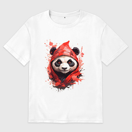Женская футболка оверсайз Модная панда в красном капюшоне / Белый – фото 1