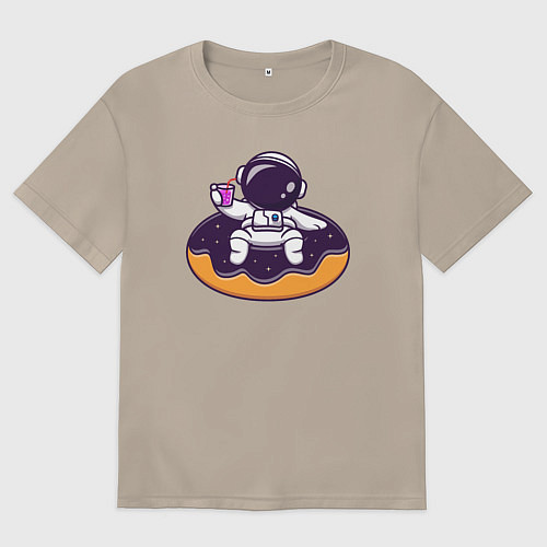 Женская футболка оверсайз Космонавт и пончик / Миндальный – фото 1
