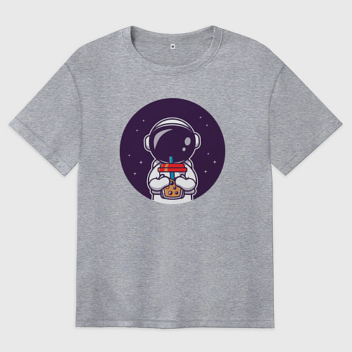 Женская футболка оверсайз Космонавт пьет бабл-чай / Меланж – фото 1