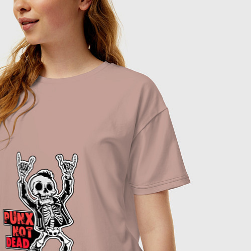 Женская футболка оверсайз Череп с козой punks not dead / Пыльно-розовый – фото 3