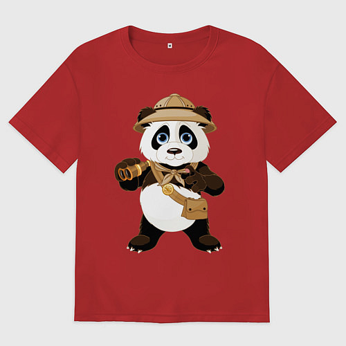 Женская футболка оверсайз Веселая панда следопыт / Красный – фото 1