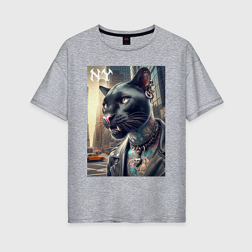 Женская футболка оверсайз Cool dude panther from New York - ai art / Меланж – фото 1