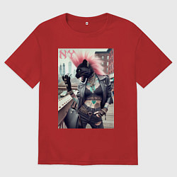 Футболка оверсайз женская Крутая пантера панк из Нью-Йорка - нейросеть, цвет: красный