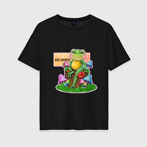 Женская футболка оверсайз Бодипозитивная лягушка / Черный – фото 1