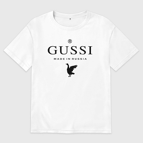 Женская футболка оверсайз Гусси черный - сделано в России / Белый – фото 1