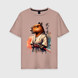 Футболка оверсайз женская Capybara samurai - ai art fantasy, цвет: пыльно-розовый