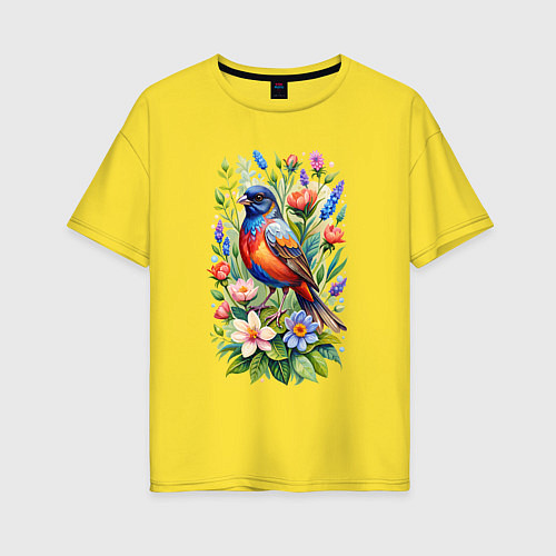Женская футболка оверсайз Расписной овсянковый кардинал / Желтый – фото 1