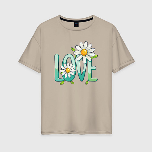 Женская футболка оверсайз Любовь и ромашки / Миндальный – фото 1