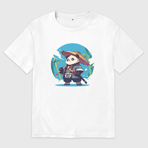 Женская футболка оверсайз Панда самурай / Белый – фото 1