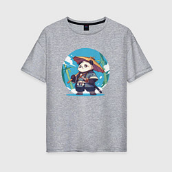Женская футболка оверсайз Панда самурай