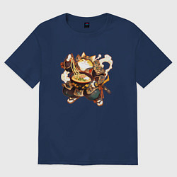 Женская футболка оверсайз Кот самурай и лапша