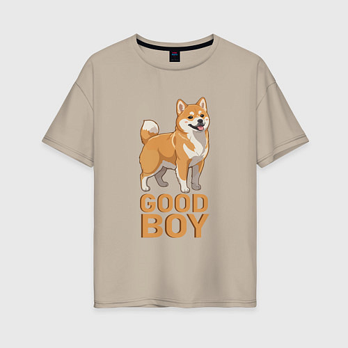 Женская футболка оверсайз Собака акита-ину / Миндальный – фото 1