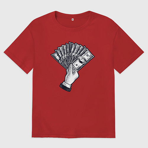 Женская футболка оверсайз Доллары в руке / Красный – фото 1