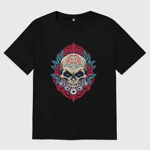 Женская футболка оверсайз Roses skull / Черный – фото 1