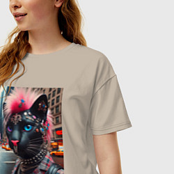 Футболка оверсайз женская Голубоглазая пантера модница из Нью-Йорка - нейрос, цвет: миндальный — фото 2