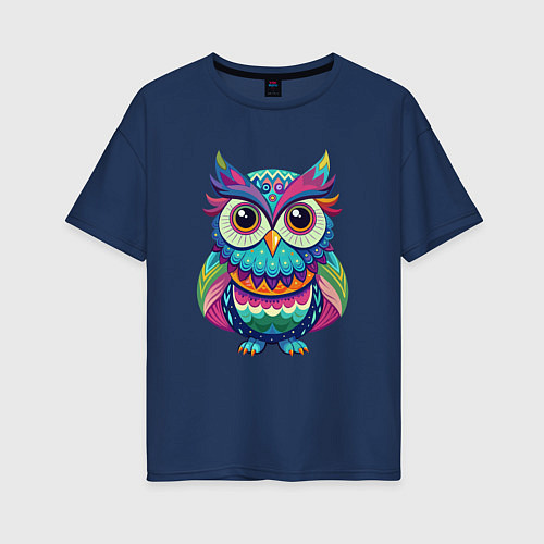 Женская футболка оверсайз Психоделическая сова / Тёмно-синий – фото 1