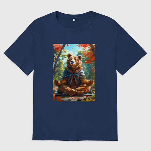 Женская футболка оверсайз Медведь на медитации / Тёмно-синий – фото 1