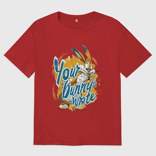 Женская футболка оверсайз Your bunny wrote sign / Красный – фото 1