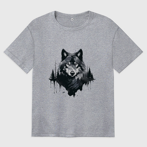 Женская футболка оверсайз Волк и лес / Меланж – фото 1