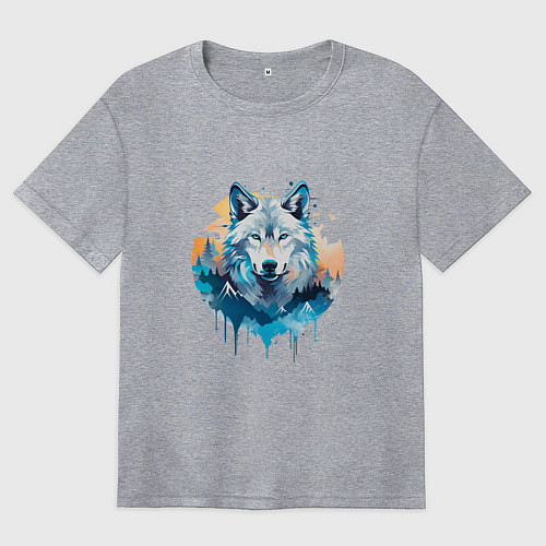 Женская футболка оверсайз Волк в первых лучах солнца / Меланж – фото 1