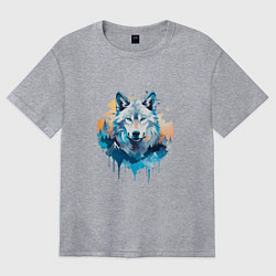 Женская футболка оверсайз Волк в первых лучах солнца