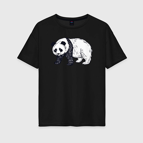 Женская футболка оверсайз Панда медведь / Черный – фото 1
