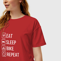 Футболка оверсайз женская Eat sleep bike repeat, цвет: красный — фото 2