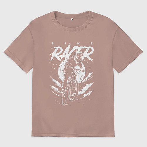 Женская футболка оверсайз Белый арт велосипедист / Пыльно-розовый – фото 1