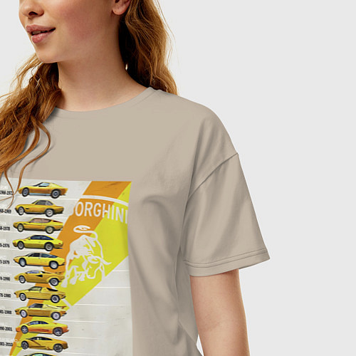 Женская футболка оверсайз Lamborghini эволюция / Миндальный – фото 3