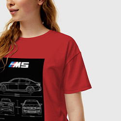 Футболка оверсайз женская BMW M5 чертежи, цвет: красный — фото 2
