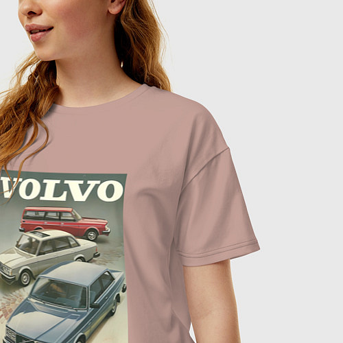 Женская футболка оверсайз Автомобиль Volvo / Пыльно-розовый – фото 3