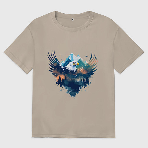 Женская футболка оверсайз Орел среди леса и гор / Миндальный – фото 1