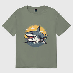 Женская футболка оверсайз Акула в кругу