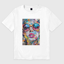 Футболка оверсайз женская Лицо девушки из обрезков газет, цвет: белый