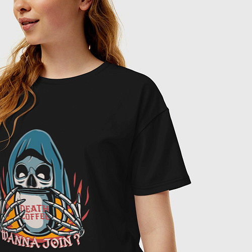 Женская футболка оверсайз Кофе смерти / Черный – фото 3