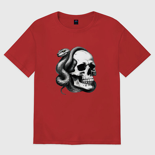 Женская футболка оверсайз Змея и череп / Красный – фото 1