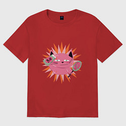 Женская футболка оверсайз Розовый летний кот