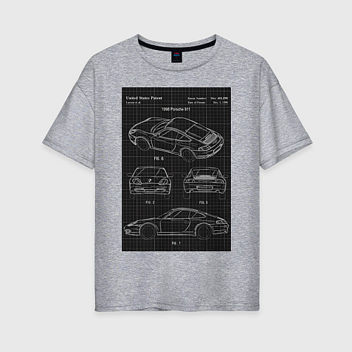 Женская футболка оверсайз Porsche 911 автомобиль чертеж / Меланж – фото 1