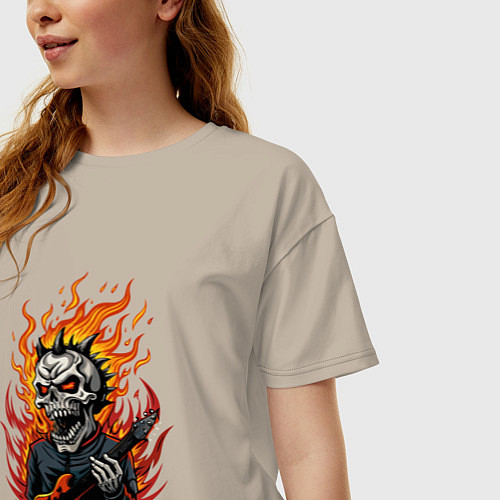 Женская футболка оверсайз Скелет рок музыкант / Миндальный – фото 3