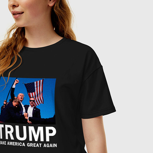 Женская футболка оверсайз Дональд Трамп / Черный – фото 3