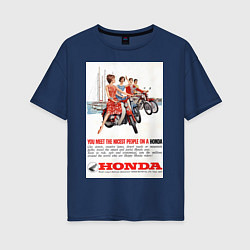 Футболка оверсайз женская Honda мотоцикл, цвет: тёмно-синий